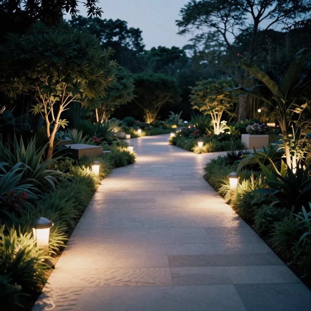 Illuminated garden at night