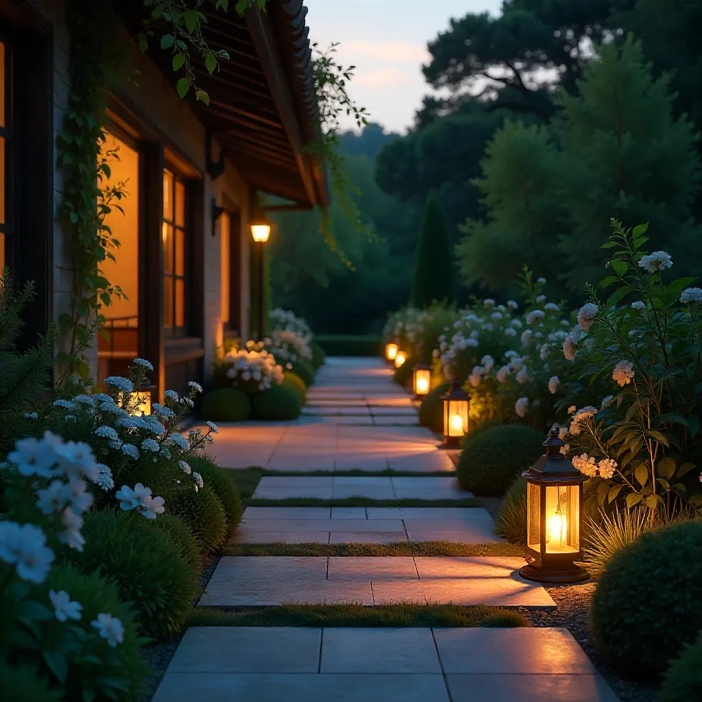 Garden with evening lights